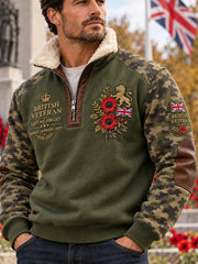 Men's Fleece-Lined High-Neck Sweatshirt With Remembrance Day Themed Print