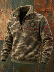 Men's Fleece-Lined High-Neck Sweatshirt With Remembrance Day Themed Print