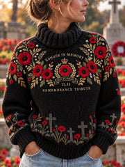 Women's Remembrance Day Print Turtleneck Knit Sweater