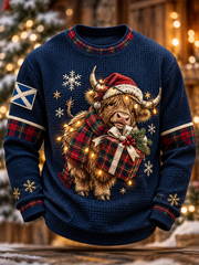 Men's Scottish Christmas Printed Waffle Long Sleeve T-Shirt