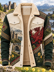 Men's Vintage British Wales Printed Thickened Velvet Jacket