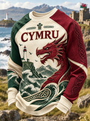 Men's Vintage British Wales Printed Waffle Sweatshirt