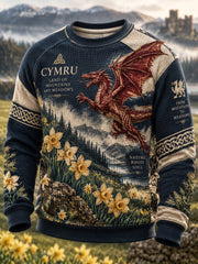 Men's Vintage British Wales Printed Waffle Sweatshirt