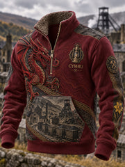 Men's Vintage British Wales Printed Plush Stand Collar Hoodie