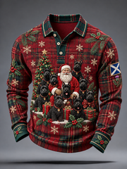 Men's Scottish Christmas Printed long sleeve polo