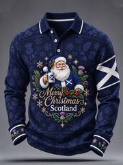Men's Scottish Christmas Printed long sleeve polo