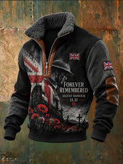 Men's Fleece-Lined High-Neck Sweatshirt With Veteran Memorial Graphic Print