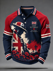Men's Veteran Memorial Graphic Print Raglan Long-Sleeve Polo Shirt