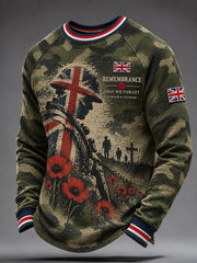 Men's Veteran Memorial Graphic Raglan-Sleeve Waffle-Knit Sweatshirt