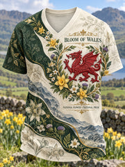 Men's British Wales Printed V-neck T-shirt