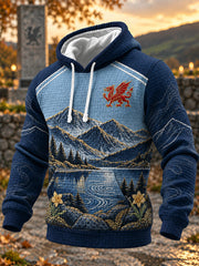 Men's Welsh Cultural Element Art Print Checkered Cotton Hoodie
