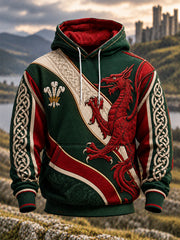 Men's Welsh Dragon Oversized Drop-Shoulder Hoodie with Pockets