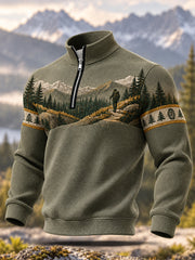Men's Wilderness Trail Print Hike Lovers Casual Zipper Sweatshirt