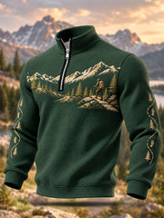 Men's Wilderness Trail Print Hike Lovers Casual Zipper Sweatshirt