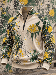 Men's Lemon Roses Music Lover Printed Zip-Up Hoodie