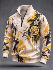Men's Lemon Roses Music Lover Printed Zip-Up Hoodie