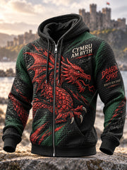 Men's Retro British Wales Printed Waffle Hooded Jacket
