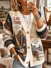 Women's Retro British Wales Printed Imitation Cardigan Coat