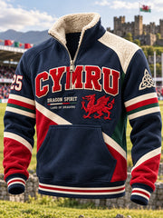 Men's Retro British Wales Printed Plush Stand Collar Shirt