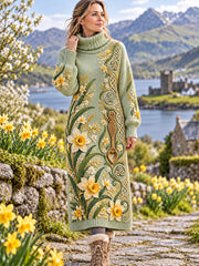Women's Retro British Wales Printed Stand Collar Dress