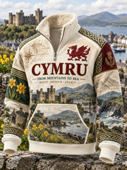 Men's Retro British Wales Printed Plush Stand Collar Shirt