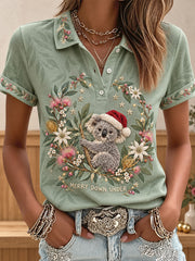 Women's AU Christmas Art Printed Casual Tops