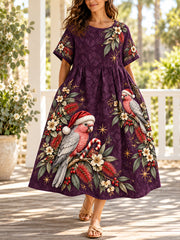 Women's Christmas In Australia Art Printed Linen Dress