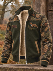 Men's Vintage UK Hunting Season Art Printed Composite Fleece Jacket