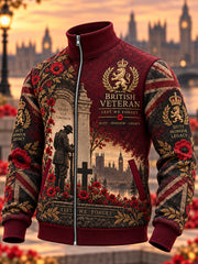 Men's British Veteran Remembrance Day Stand-Collar Zip-Up Sweatshirt