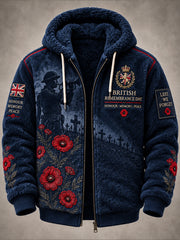 Men’S Veterans Remembrance Day Themed Flannel Hooded Jacket