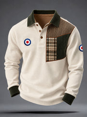 Men's UK Music Lover Mods Art Printed long sleeve polo