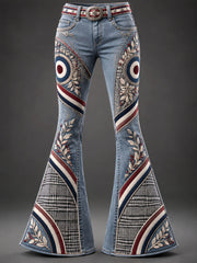 Women's Retro Modern Cultural Pattern Print Flared Pants