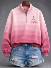 Women's Vintage Pink Ribbon Gradient Print Zip Up Sweatshirt