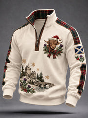 Men's Scottish Christmas Printed Zip-Up Hoodie