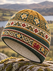 Retro British Wales Printed Fleece Hooded Cap