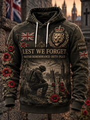 Men’S Remembrance Day-Themed Long-Sleeve Hooded Sweatshirt With Veteran-Inspired Graphics