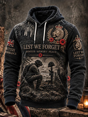 Men’S Remembrance Day-Themed Long-Sleeve Hooded Sweatshirt With Veteran-Inspired Graphics