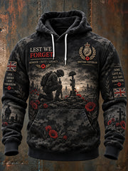 Men’S Veterans Remembrance Day Themed Graphic Print Hoodie