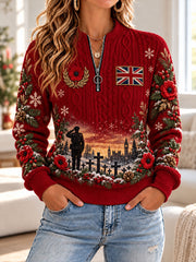 Women's Lest We Forget Print Zip-Up Sweatshirt